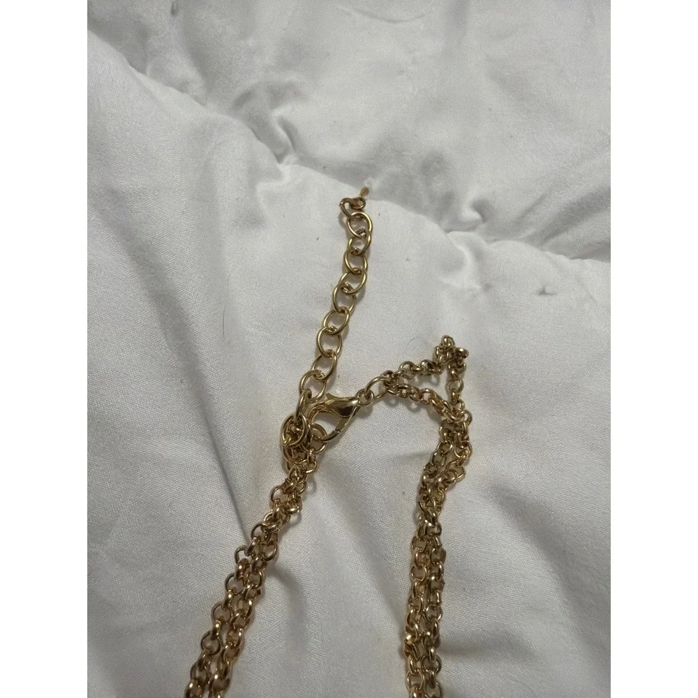 Multi Strand Beaded Statement Necklace Gold Cream Black Eclectic Layered